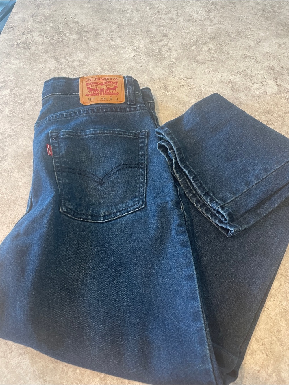 Boys Levi's Indigo Blue Denim Jeans Leather 512 Sz 18 w29 l31 boot